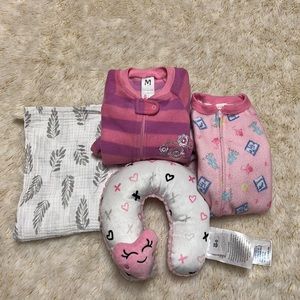 Girl Bundle of Blanket, Neck Pillow and 2 Onsies